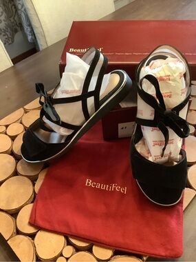 NEW Size 41 BeautiFeel Black Suede Lace-Up Sandals.Luxury Brand